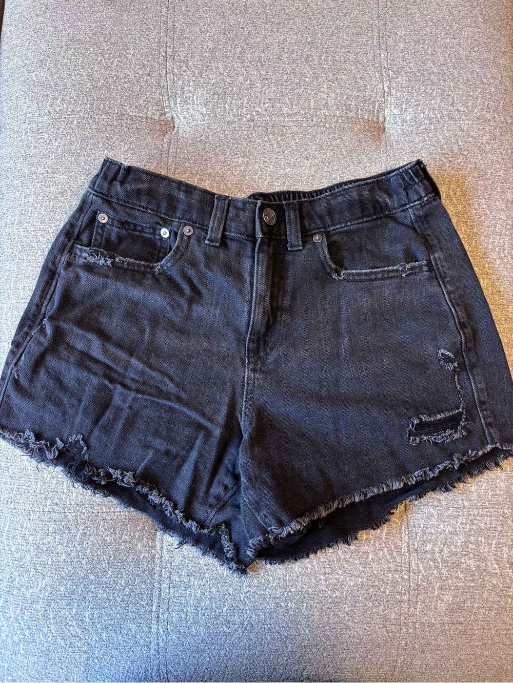 Aerie Black Distressed High-Rise Denim Shorts